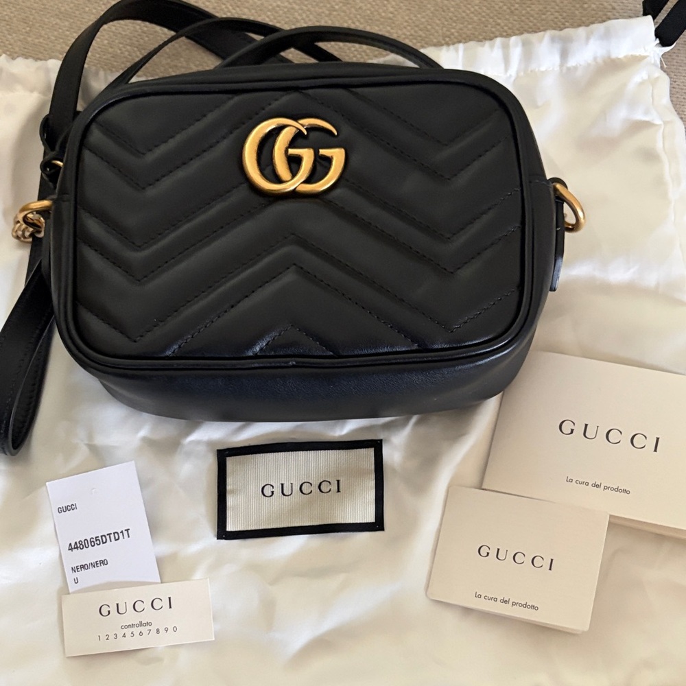 Gucci Black Marmont Small Leather Crossbody Bag - Picture 2 of 10